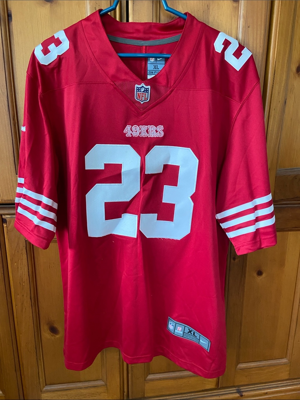 NFL Nike San Francisco 49ers Red and White McCaffrey #23 Football Jersey